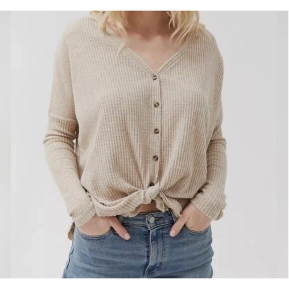 Out From Under Women’s XS Tan Lightweight Waffle Knit Long Sleeve Cardigan - Picture 1 of 5